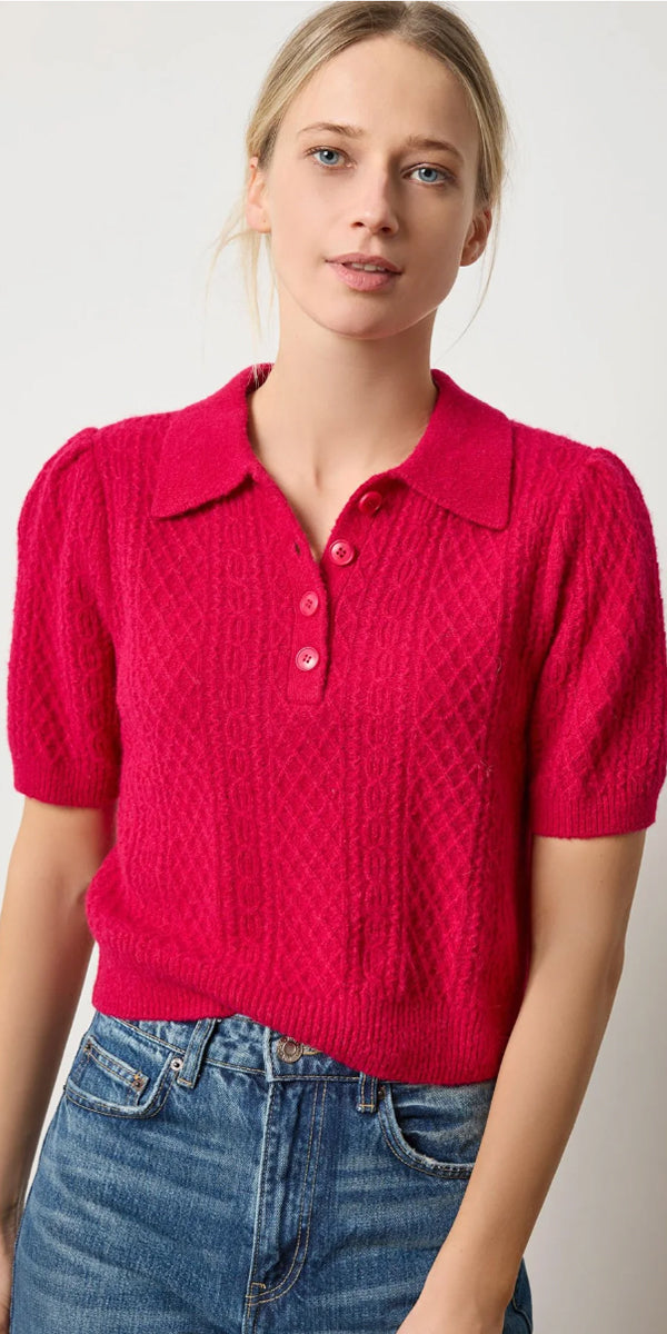 Lilla P Mixed Stitch Elbow Sleeve Polo
