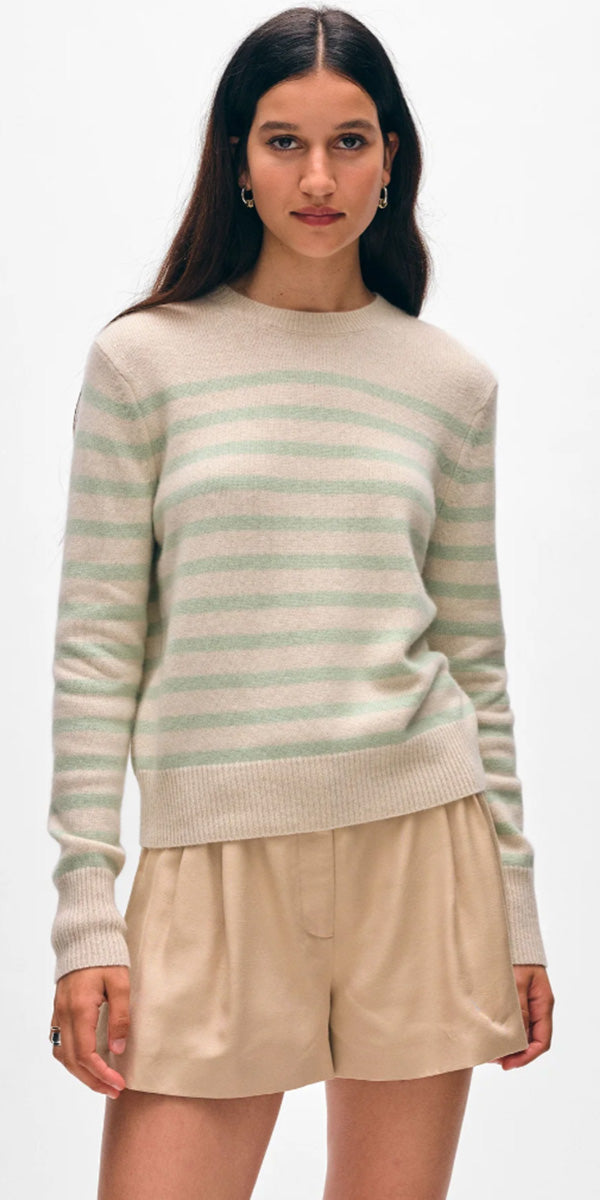 White + Warren Striped Cashmere Crewneck