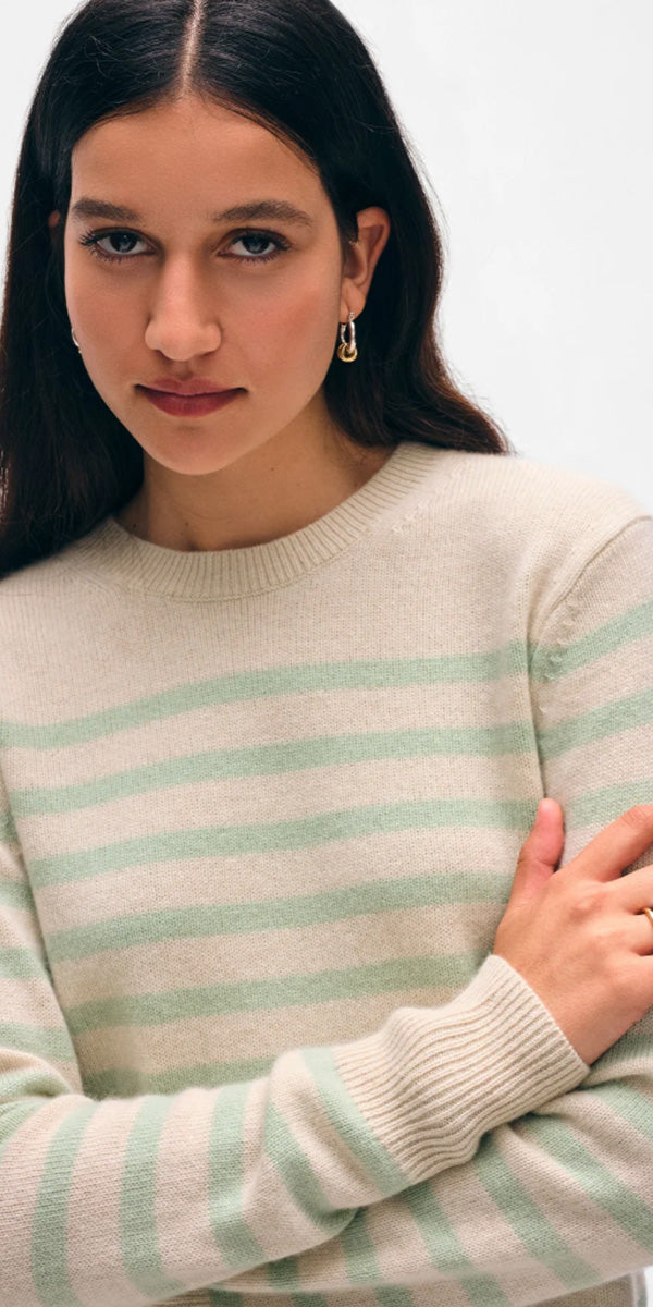 White + Warren Striped Cashmere Crewneck