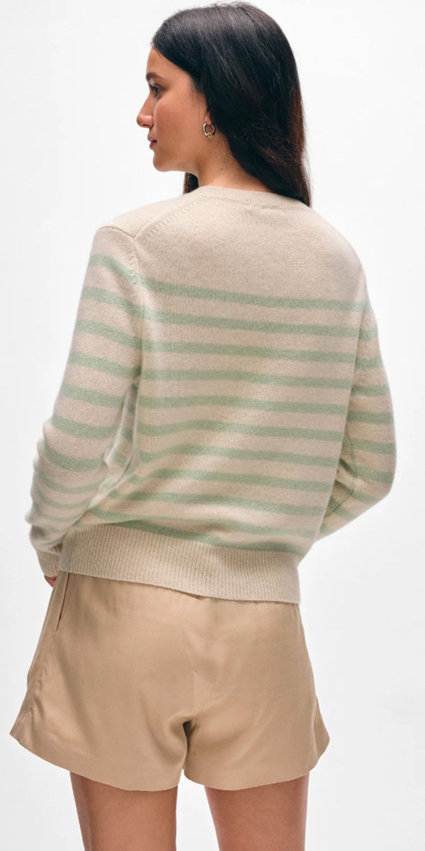 White + Warren Striped Cashmere Crewneck