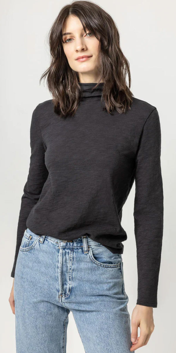 Lilla P Shirttail Hem Funnel Neck