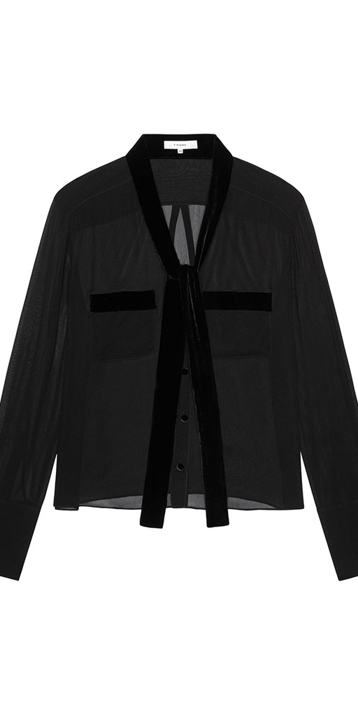 FRAME Velvet Trim Modern Tie Blouse