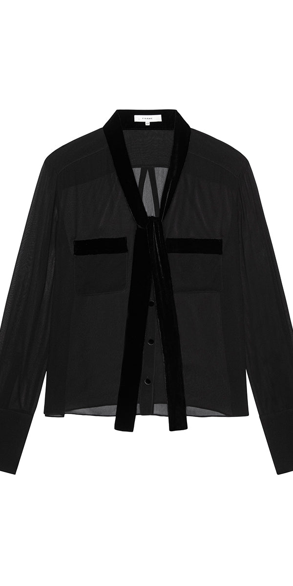 FRAME Velvet Trim Modern Tie Blouse