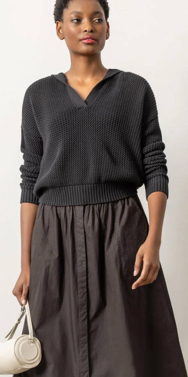 Lilla P Hooded Split Neck Sweater