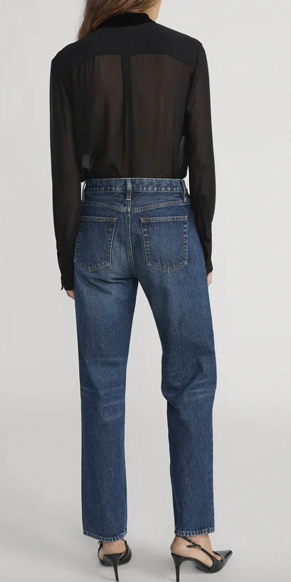 FRAME Velvet Trim Modern Tie Blouse