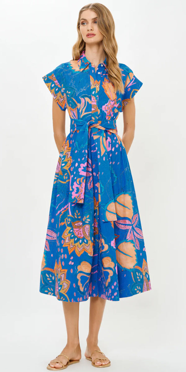 Oliphant Belted Shirt Dress- Antico Blue