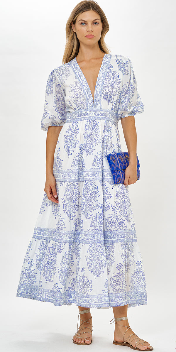 Oliphant V-Neck Puff Maxi Dress