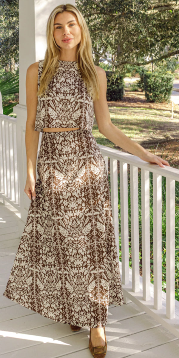 Sail To Sable Tropical Block Midi Skirt Set