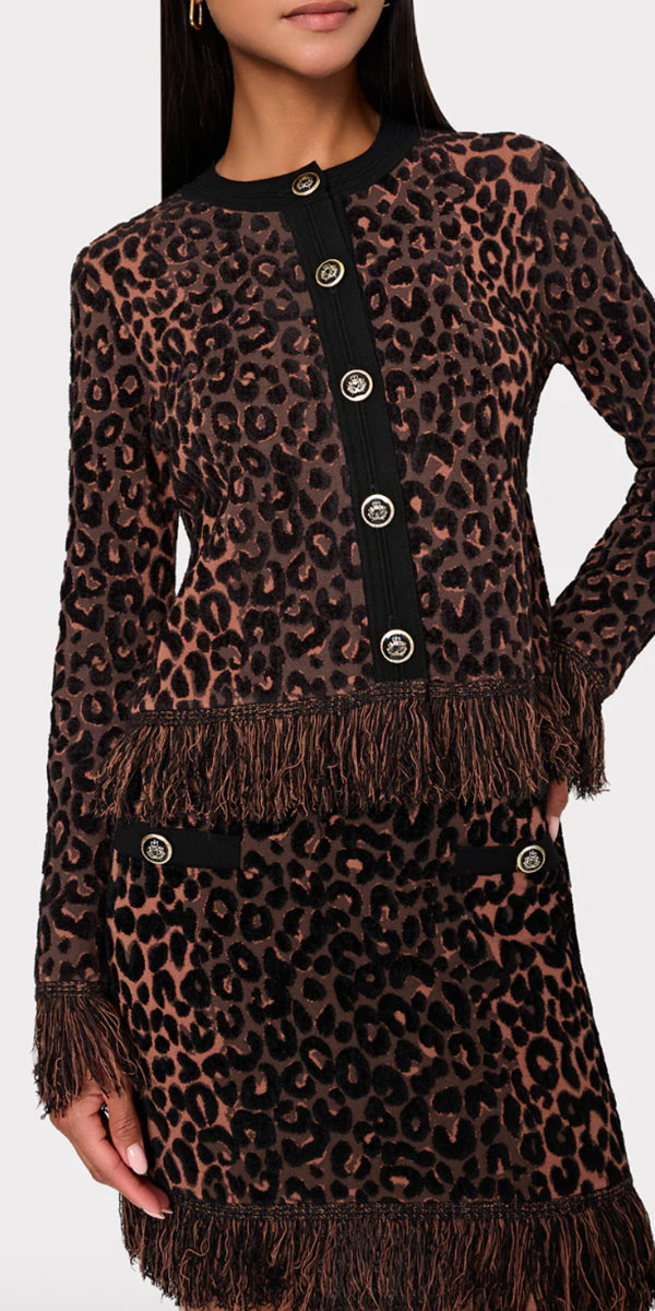 Milly Leopard Fringe Knit Skirt