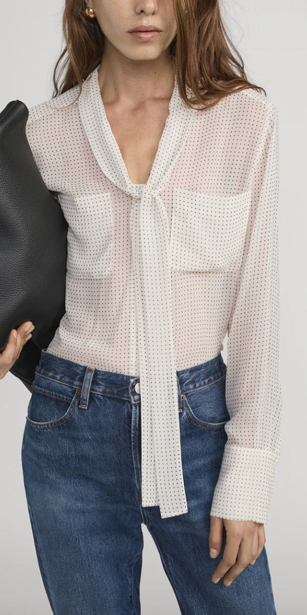 FRAME Polka Dot Modern Tie Blouse