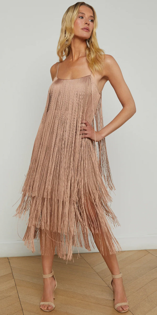 L'AGENCE Taylen Fringe Midi Dress