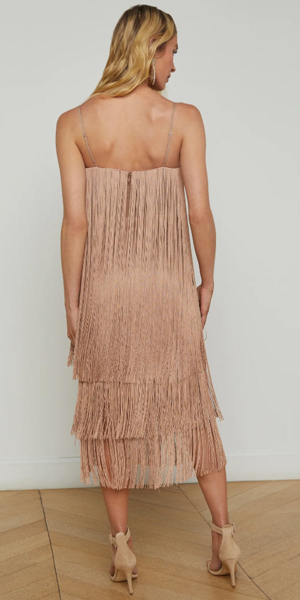 L'AGENCE Taylen Fringe Midi Dress