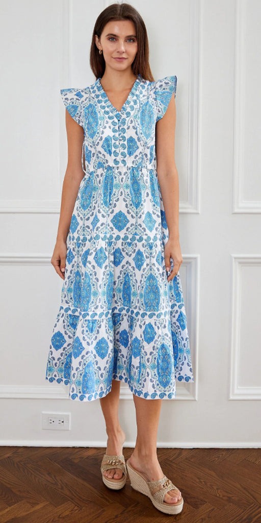 Sail To Sable Cinched Waist Flutter Midi Dress