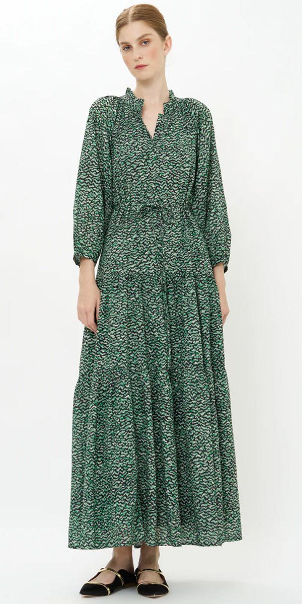 Oliphant Cuff Sleeve Tie Waist Maxi Dress