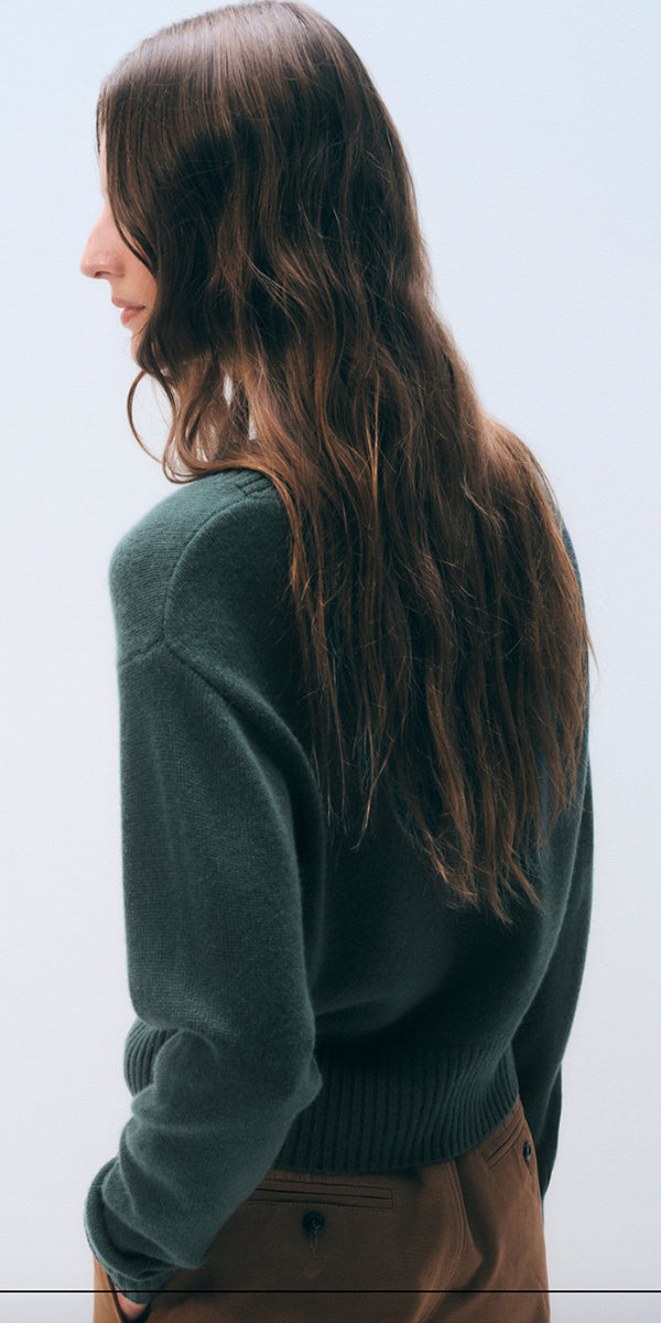 White + Warren Cashmere Rib Trim V Neck
