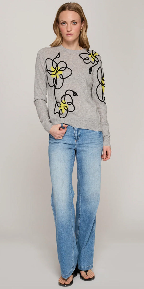Autumn Cashmere Floral Applique Crew