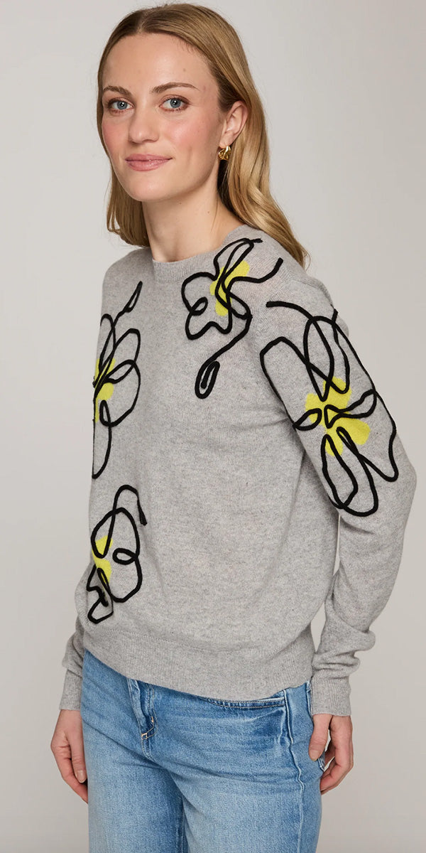 Autumn Cashmere Floral Applique Crew