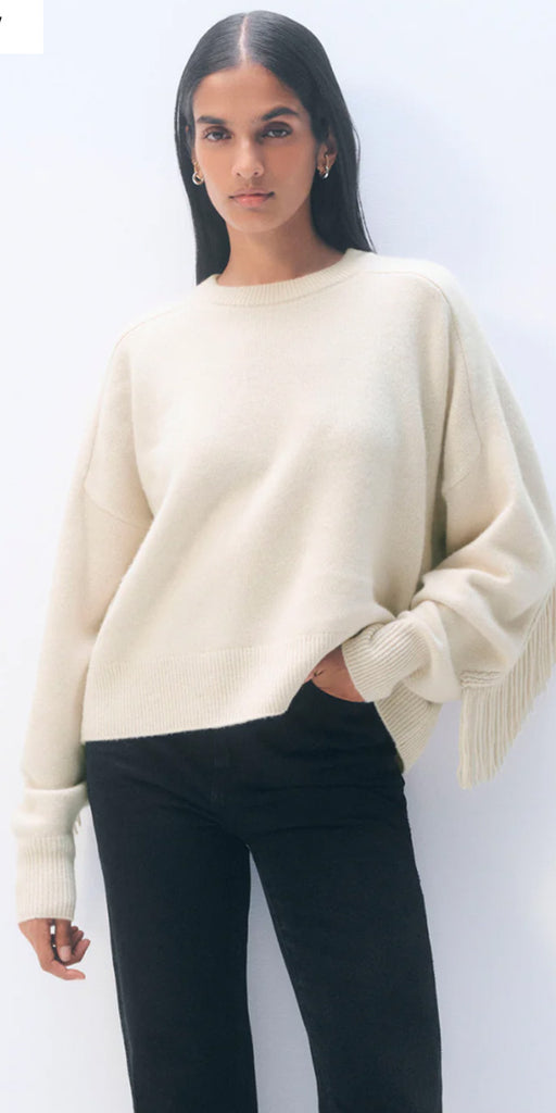 White + Warren Luxe Fringe Crewneck Sweater