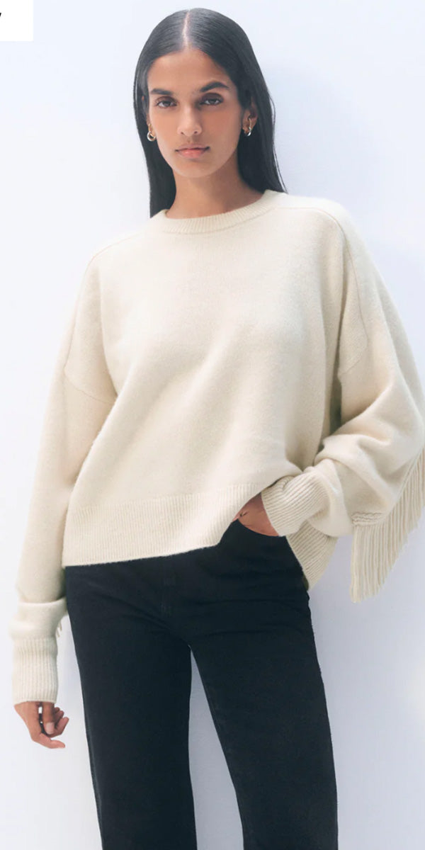 White + Warren Luxe Fringe Crewneck Sweater