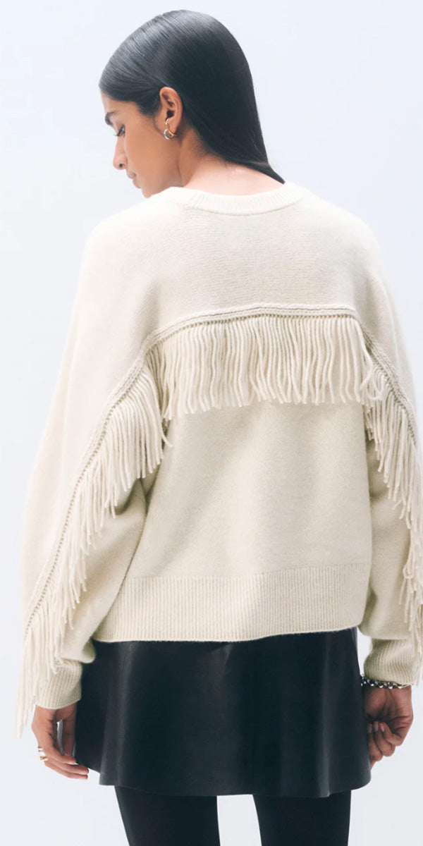White + Warren Luxe Fringe Crewneck Sweater