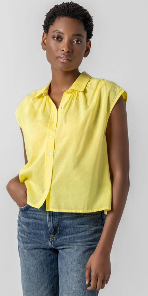 Lilla P SS Lemon Button Down Top