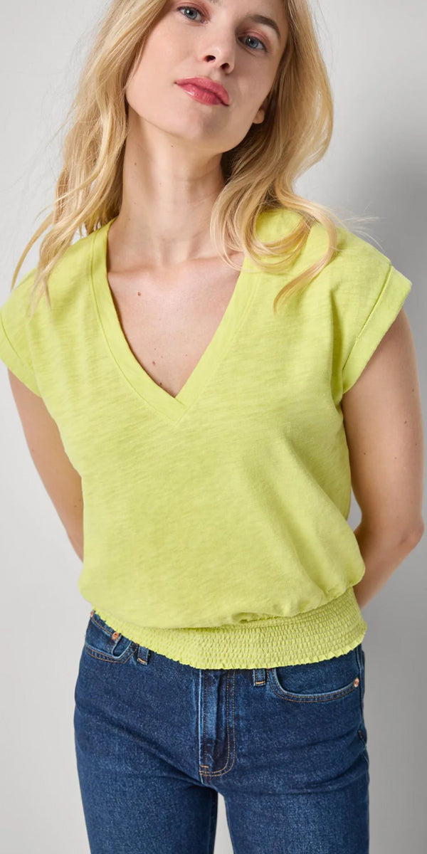 Lilla P Smocked Hem V-Neck Top