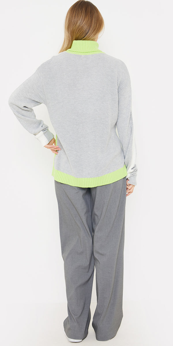 Brodie Cashmere Stripe Up Roll Neck Sweater