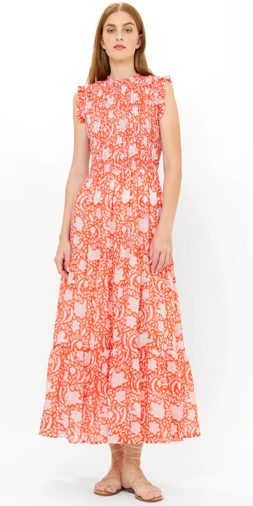 oliphant smocked maxi dress Sleeveless Cotton Voile, Ivy Orange, XL bronze detailing on a Color:Pure Black Linen Smock Dress A Line Pink Dress