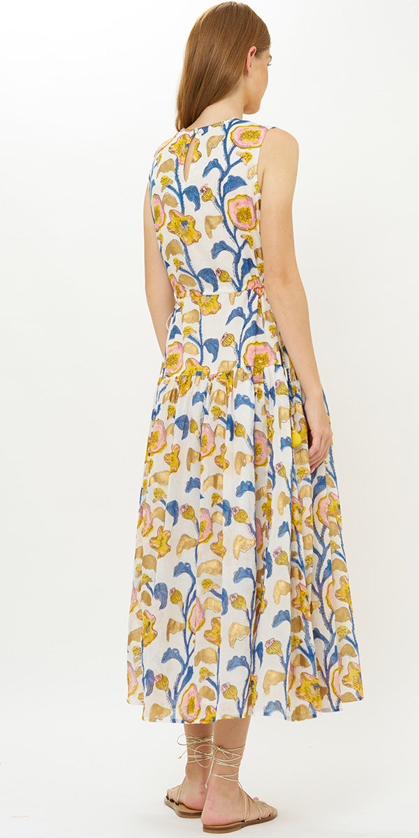 Oliphant Sleeveless Piped Maxi Dress Marigold Poppy / M