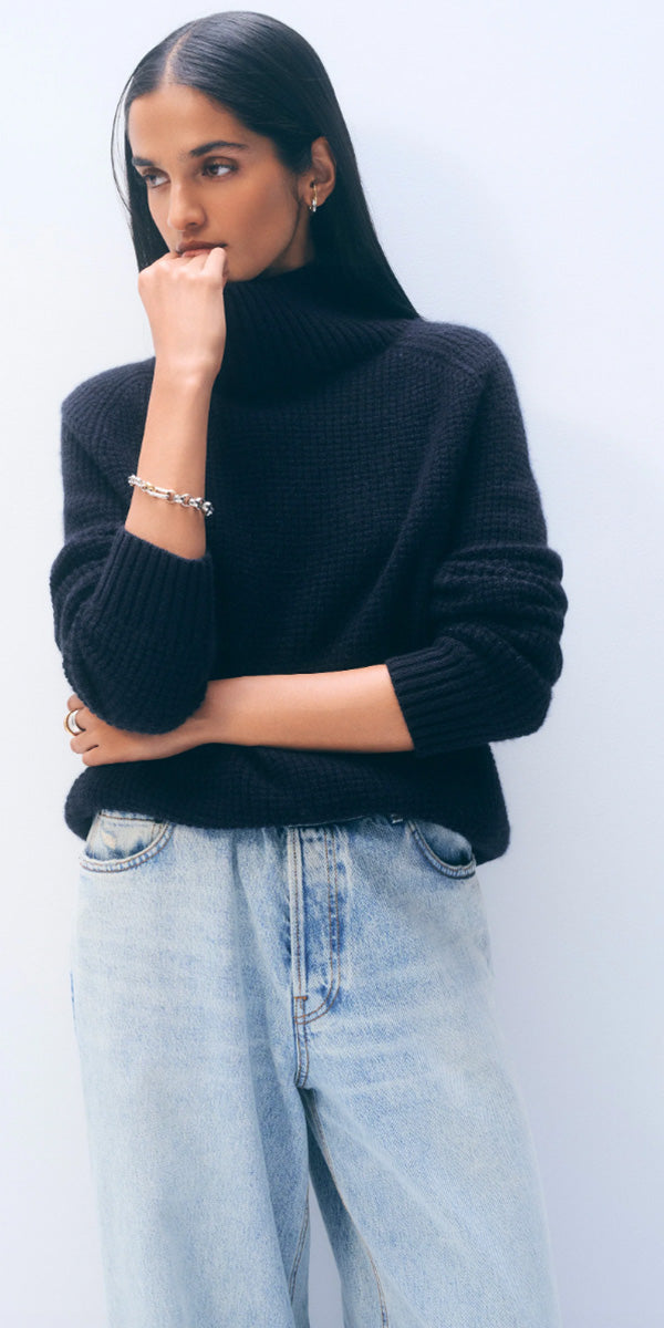 White + Warren Luxe Waffle Standneck Sweater
