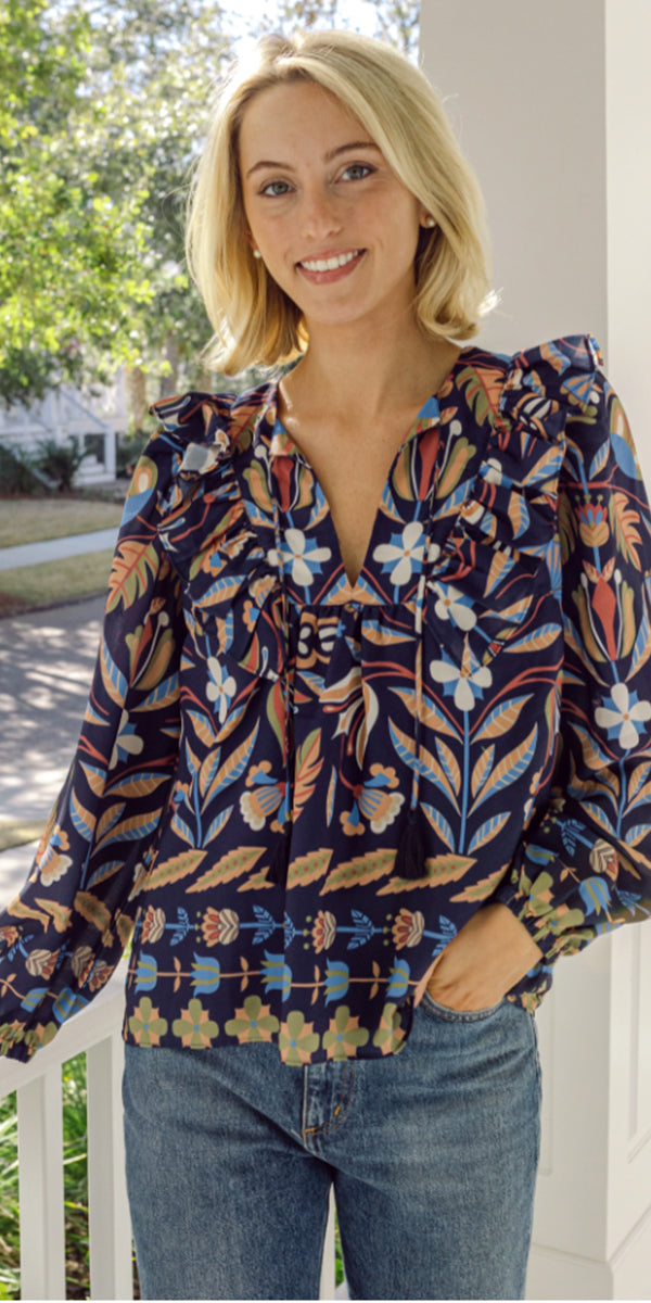 Sail To Sable Ruffle Front Tassel Top