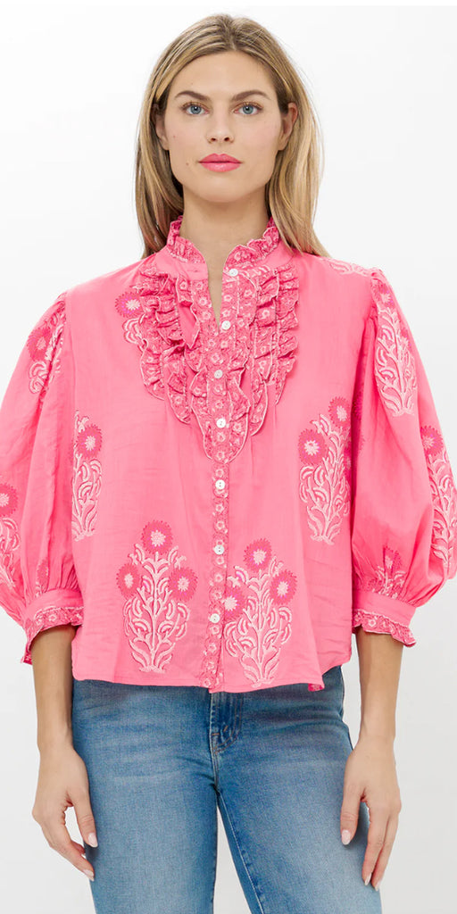 Oliphant Ruffle Front Button Blouse