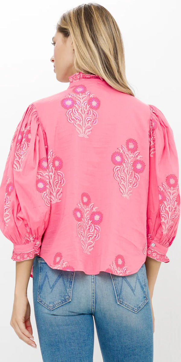 Oliphant Ruffle Front Button Blouse