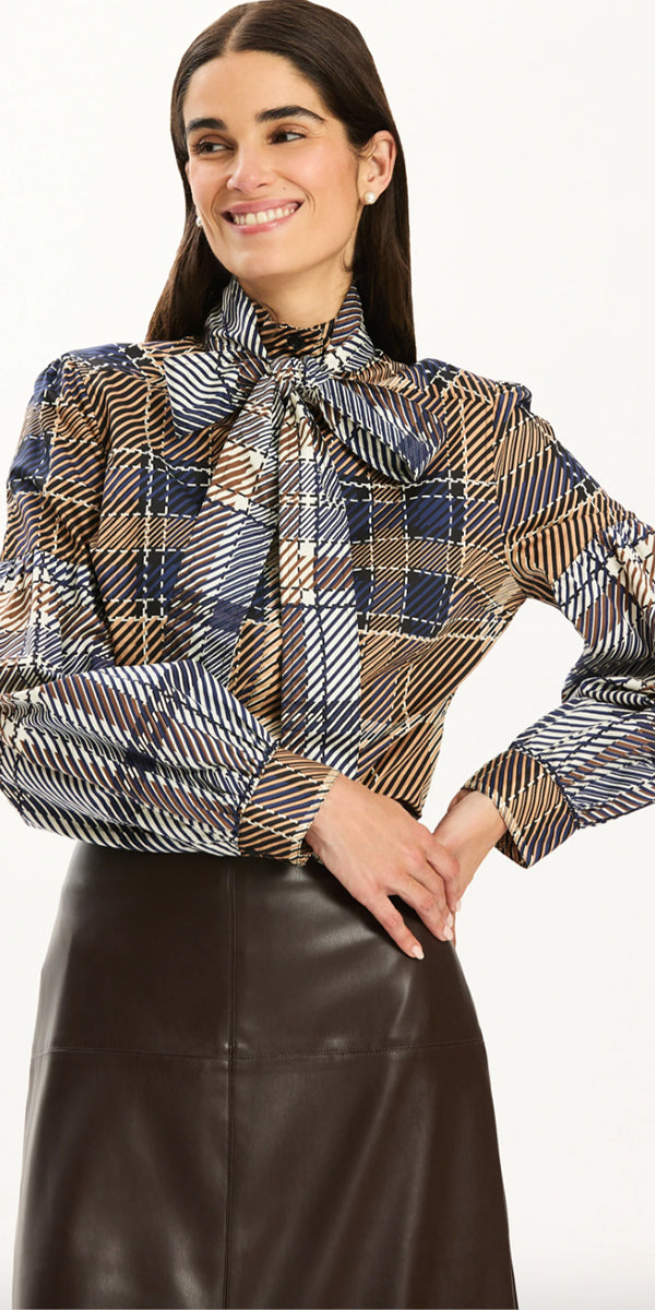 Tyler Boe Georgia Plaid Tie Blouse