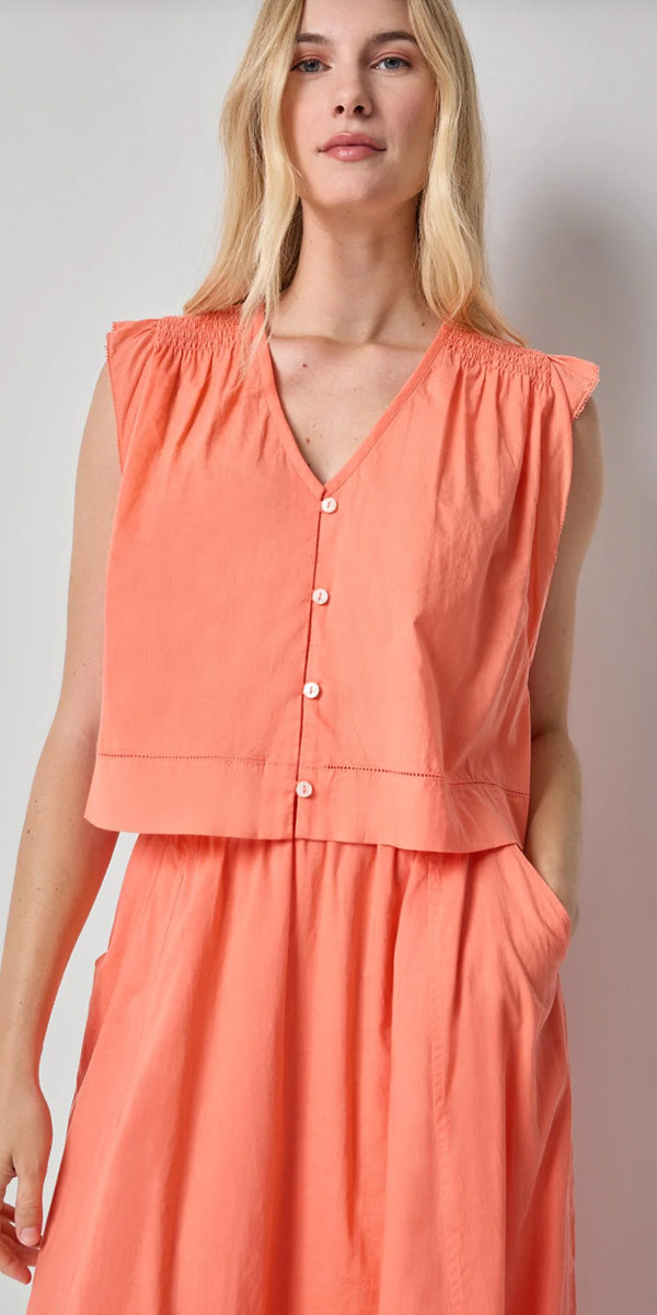 Lilla P Smocked Shoulder V-Neck Top