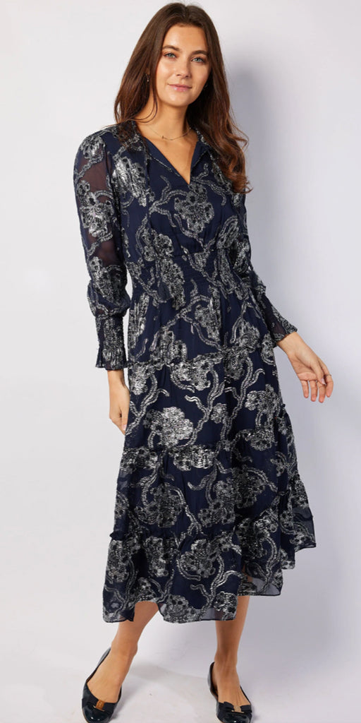 Sail To Sable LS Smocked Waist Midi Dress