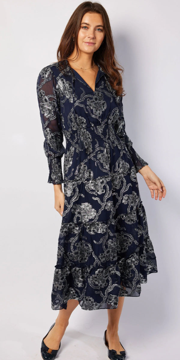 Sail To Sable LS Smocked Waist Midi Dress