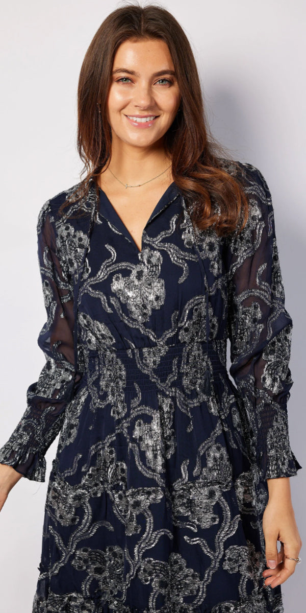 Sail To Sable LS Smocked Waist Midi Dress