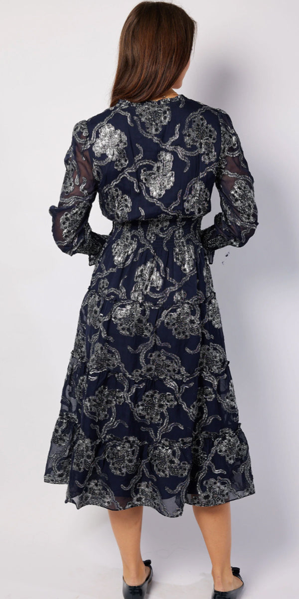 Sail To Sable LS Smocked Waist Midi Dress