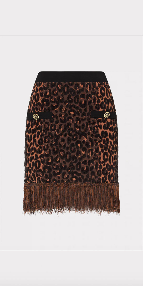 Milly Leopard Fringe Knit Skirt