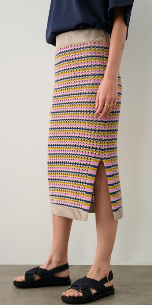 White + Warren Cotton Blend Striped Mesh Skirt