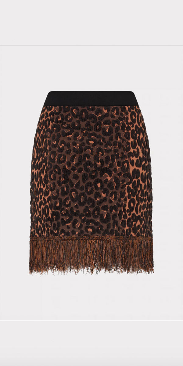 Milly Leopard Fringe Knit Skirt