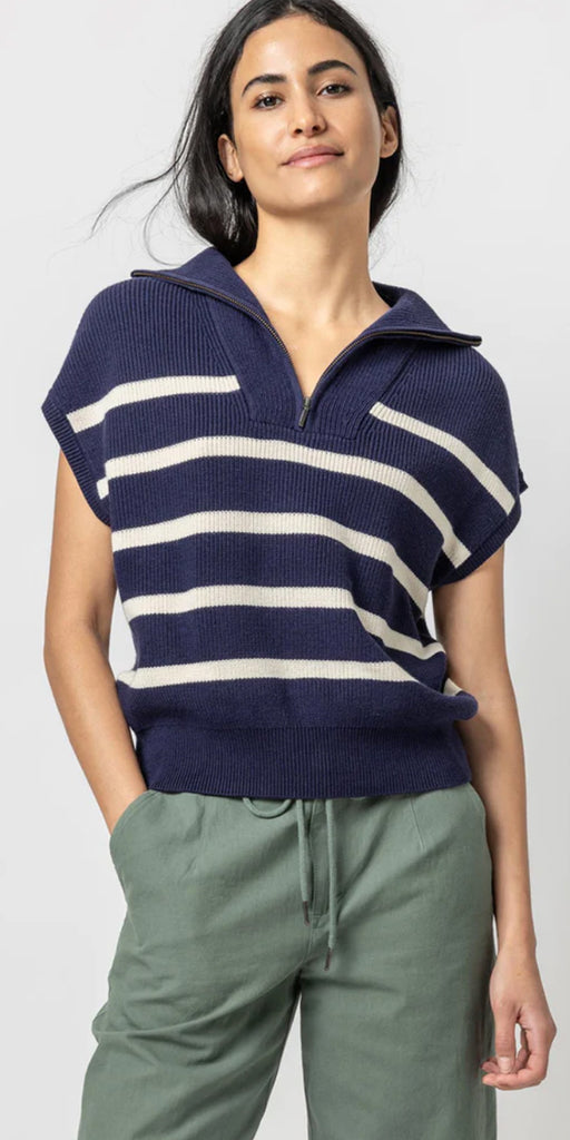 Lilla P Half Zip Striped Sweater