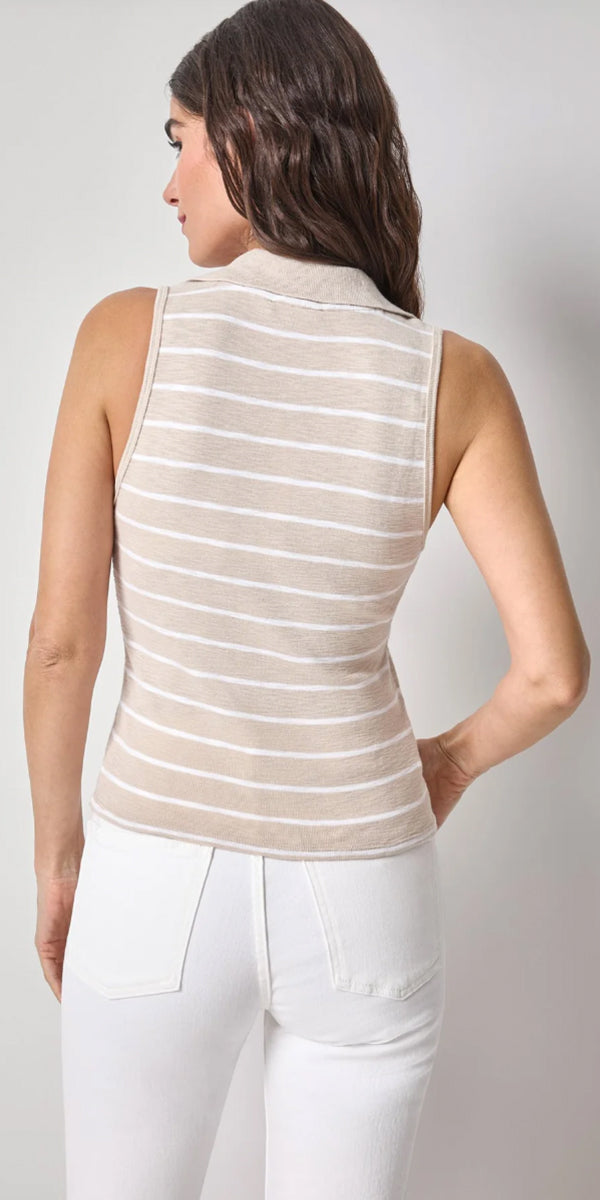 Lilla P Striped SL Collared Top