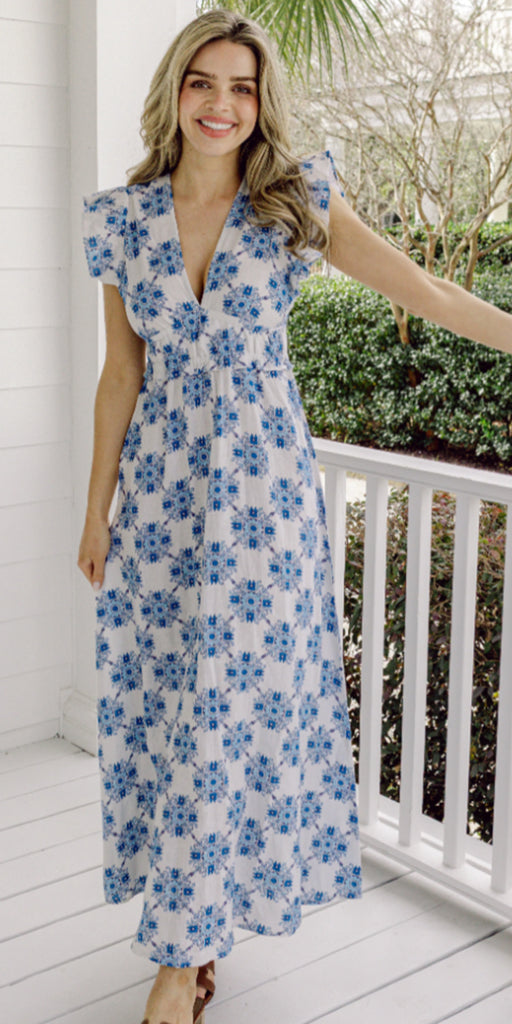 Sail To Sable V-Neck Flutter Maxi Dress