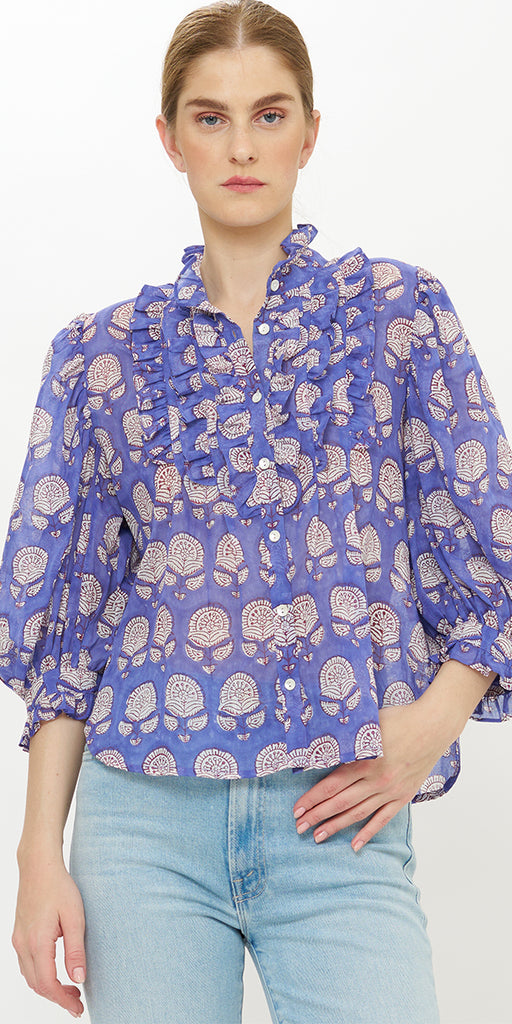Oliphant Ruffle Front Button Blouse
