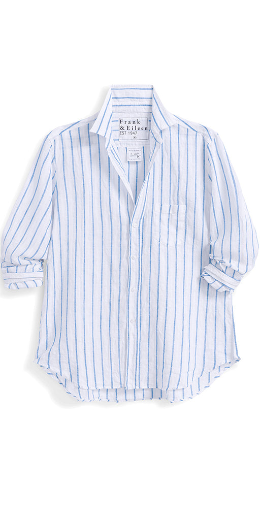 Frank & Eileen Eileen Button Up - White Turquoise Stripe