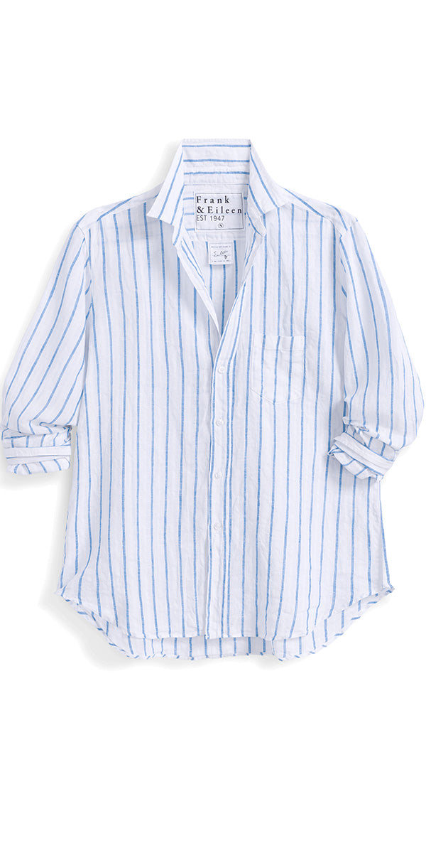 Frank & Eileen Eileen Button Up - White Turquoise Stripe