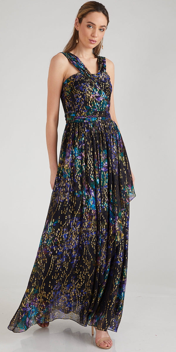 Shoshanna Lotus Dress 6 Jet Indigo Multi